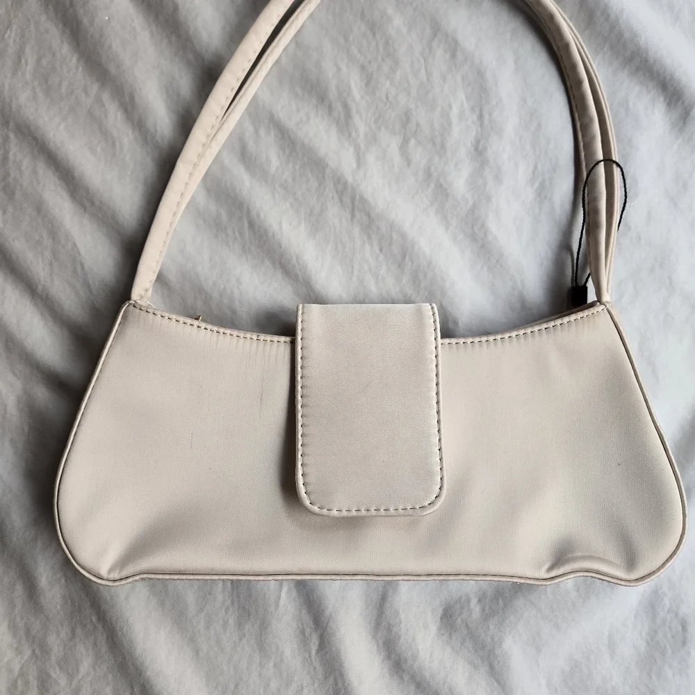 Set 2: Ivory Mini Purse shoulder bags - alligator & satin zip top 90s y2k - Picture 2 of 8